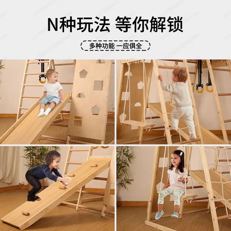 Multifunctional Solid Wood Climbing Frame, Indoor Swing Combination, Family Amusement Park Slide image 5