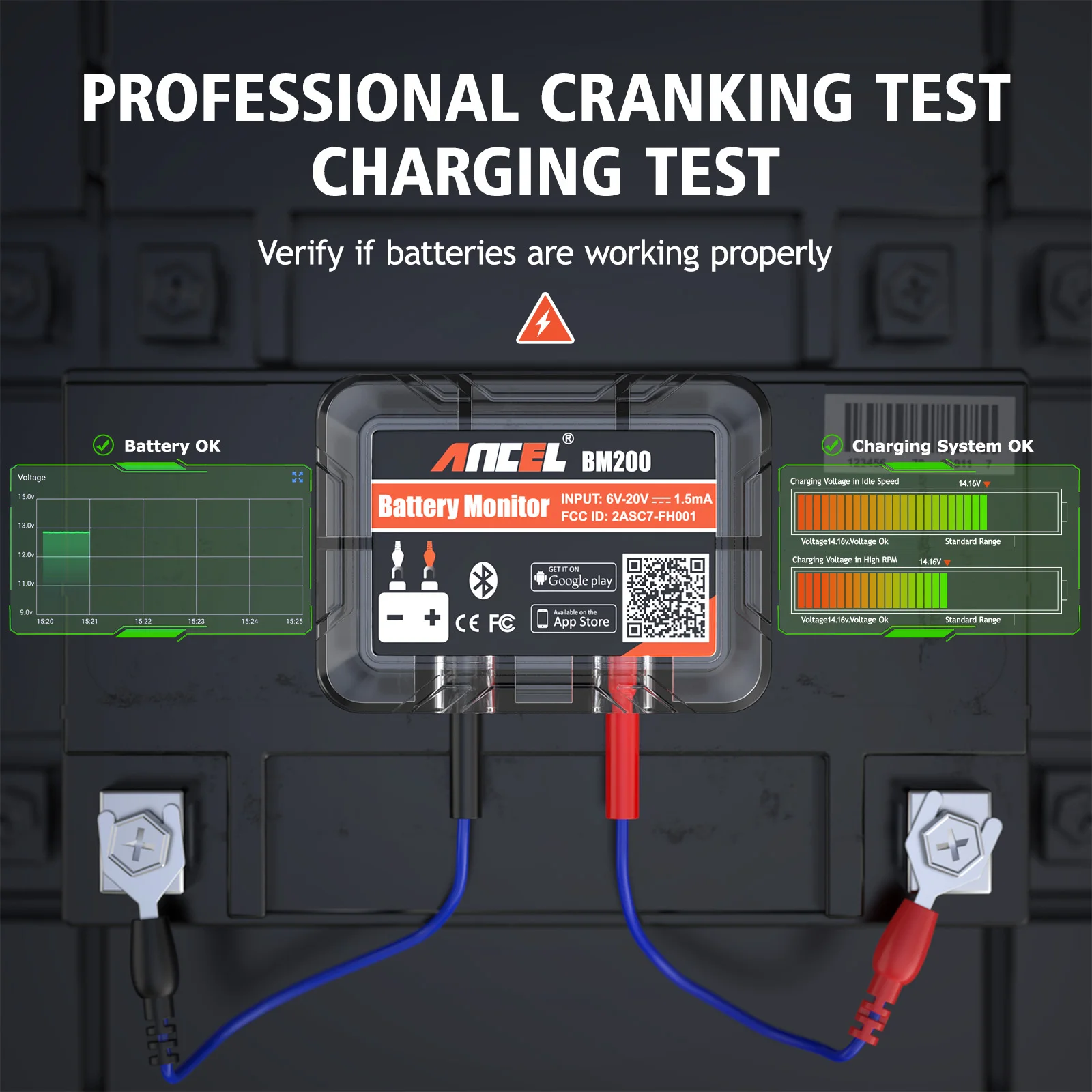 ANCEL BM200 OBD Scanner 12V Battery Health Tester APP Monitoring Battery Monitor Tools For Android IOS