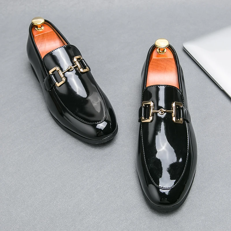 Men Fashionable Loafers Black Patent Leather European Style One Foot Casual Business Brand Formal Shoes Size 38-46 Men Shoes