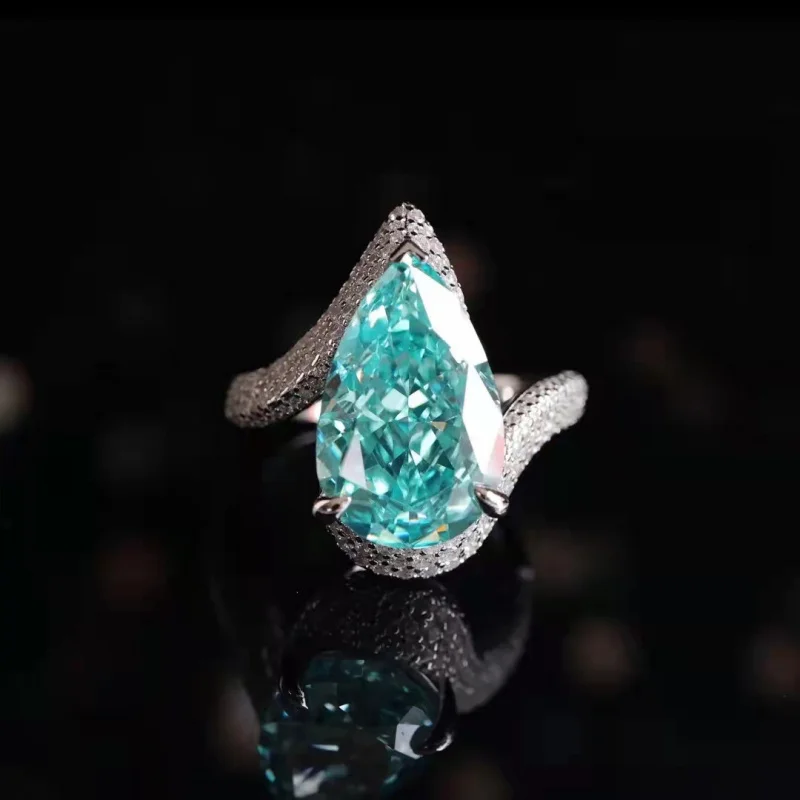2026 Simulation Paraiba Tourmaline 925 Sterling Silver Ring - Women's LargeCarat Diamond Drop Pear-shaped Fashion Jewelry Premiu