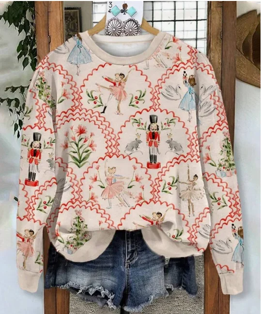 

Autumn and Winter Fashion New Style Stylish and Versatile Pullover Long-sleeve Women's Top Flat Digital Printing Trendy Women's