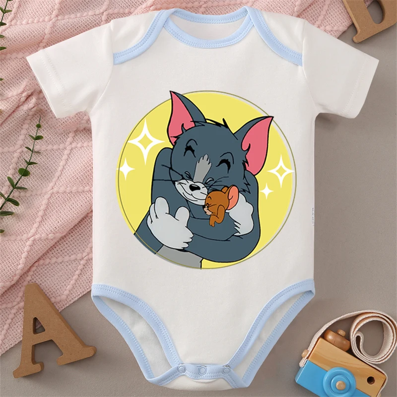 

MINISO Tom And Jerry Cute Print Baby 100% Cotton Cloths Jumpsuit Onesie Soft Bodysuit for 0-12 Months Newborn Best Gift for Baby
