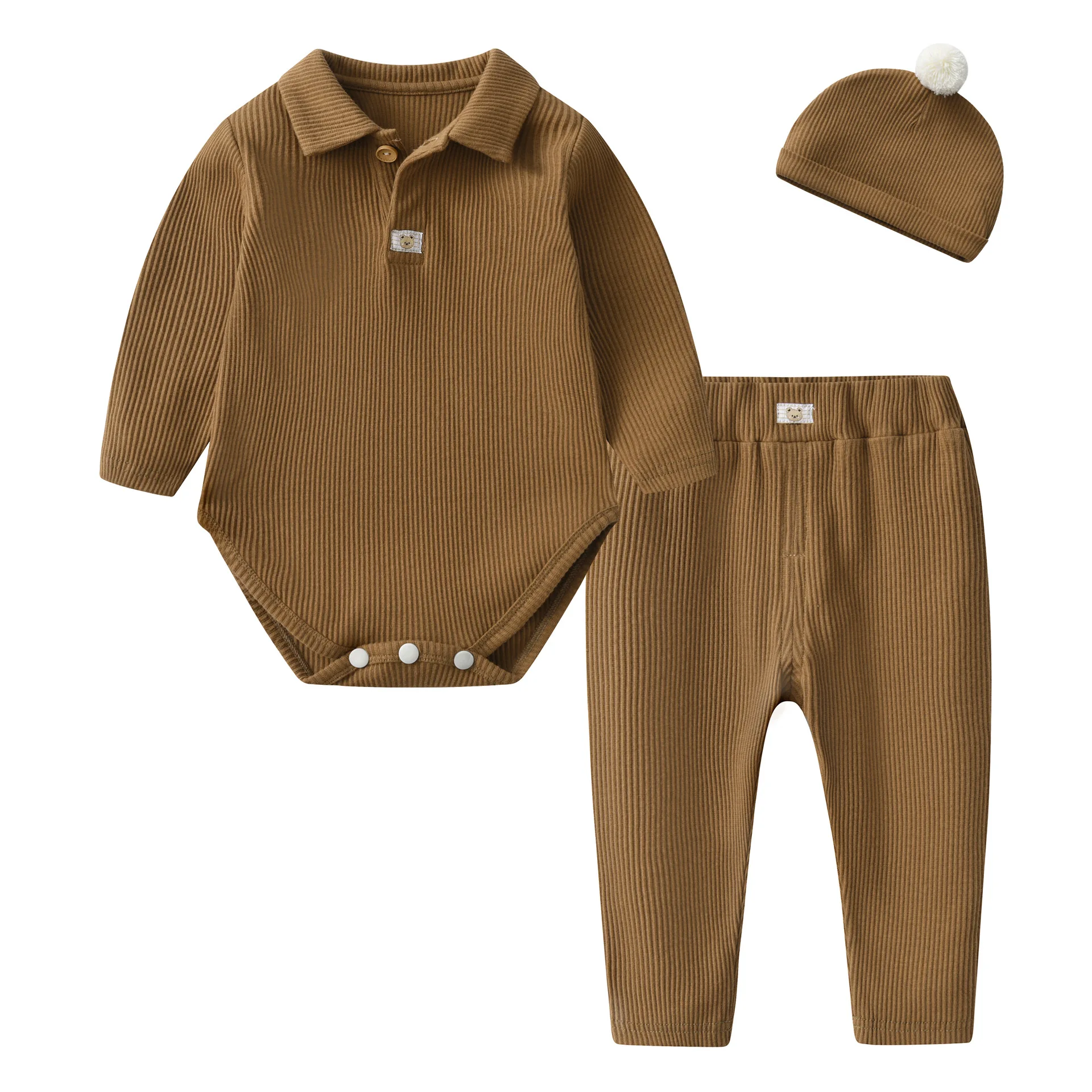 3Piece Spring Toddler Clothes Boy Korean Casual Fashion Long Sleeve Newborn Bodysuit+Pants+Hat Baby Luxury Clothing Set BC1702-1