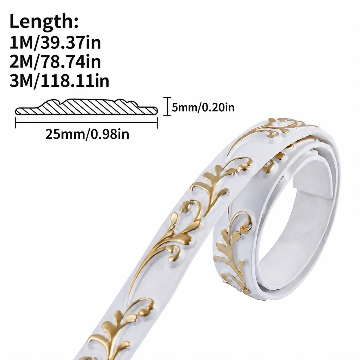 1PC 1/2/3Meters PVC Self Adhesive Flexible Molding Trim 0.79IN Wide Crown Wall Ceiling Mirror Frame Decorative Border