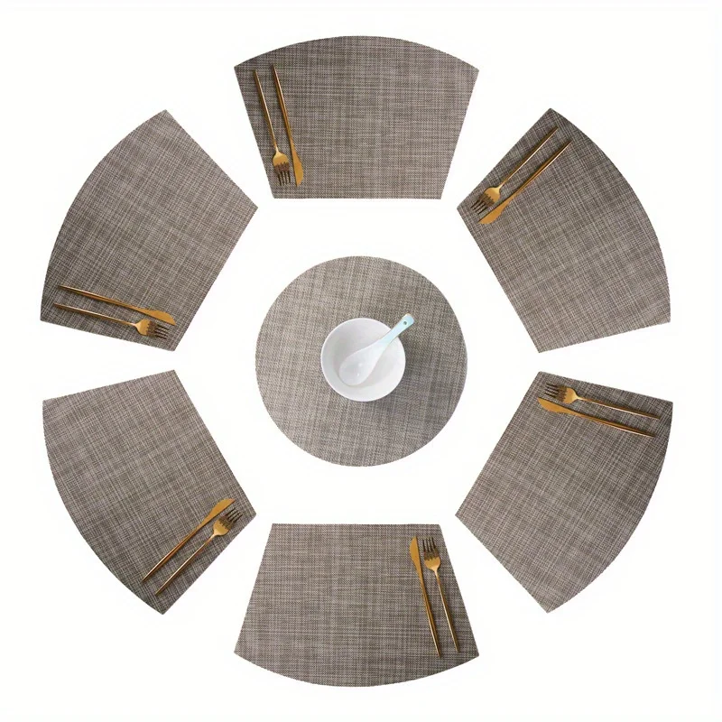 VIKAMA 7PC Premium Grey Fan-Shaped Placemat Dining Table Banquet Restaurant Decoration Modern Minimalist Style
