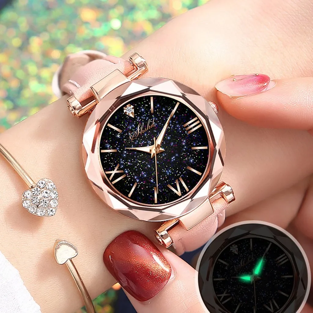 

Rhinestone Women Watch Romantic Starry Sky WristWatch Ladies Leather Luminous Watch Clock Women Relogio Feminino Montre Femme 시계