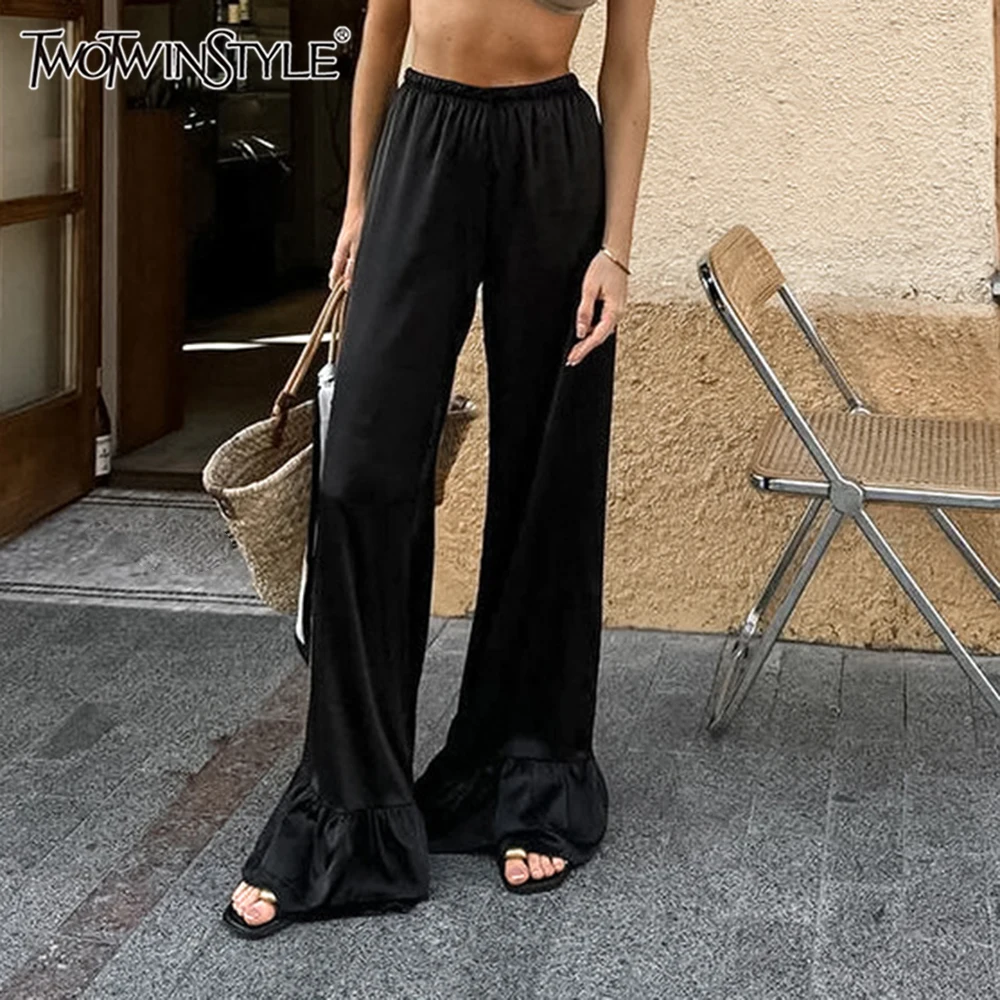 

TWOTWINSTYLE Черные свободные брюки с драпировкой и вставками для женщин, с высокой талией, повседневные, для офиса, летние, модные, новые
