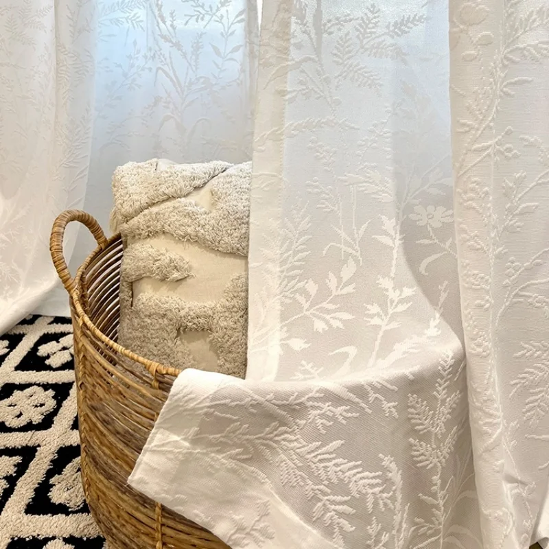 French Retro Jacquard White Sheer Curtain,Transparent And Non Transparent To Protect Privacy Sheer Voile For Living Room,Bedroom