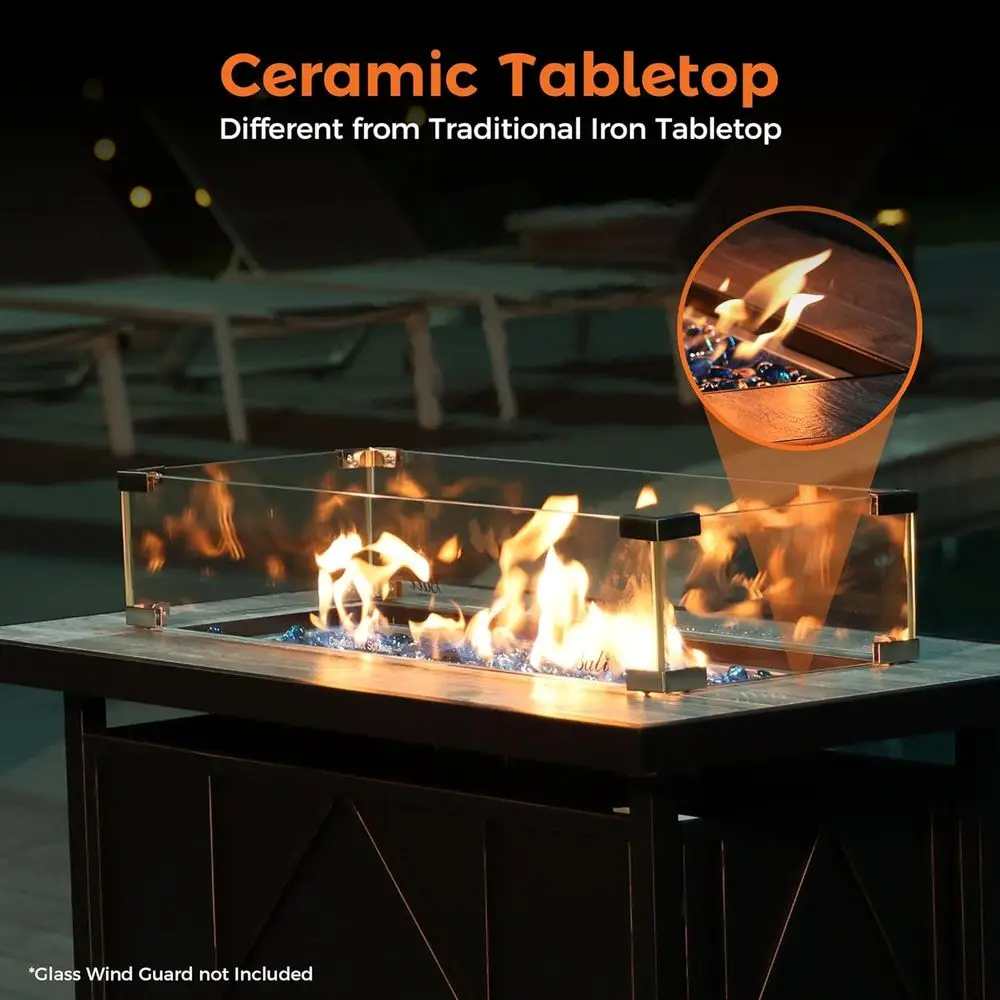 طاولة حفرة نار مستطيلة من غاز البروبان الخارجية، 42 بوصة، 60,000 وحدة حرارية بريطانية للفناء والفناء الخلفي والسطح والشرفة #3
