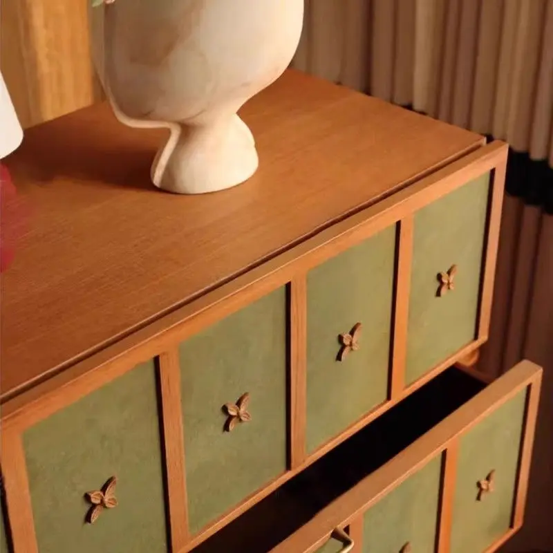 Cassettiera portaoggetti retrò in legno massello, soggiorno, camera da letto, piccolo appartamento, ripostiglio a parete integrato, armadietto laterale multispazio