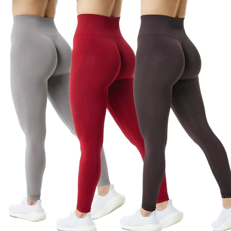 3 Pack Amplify Leggings For Women Seamless Scrunch Leggings Push Up Workout Gym Tights Fitness High Waisted Running Sports Pants