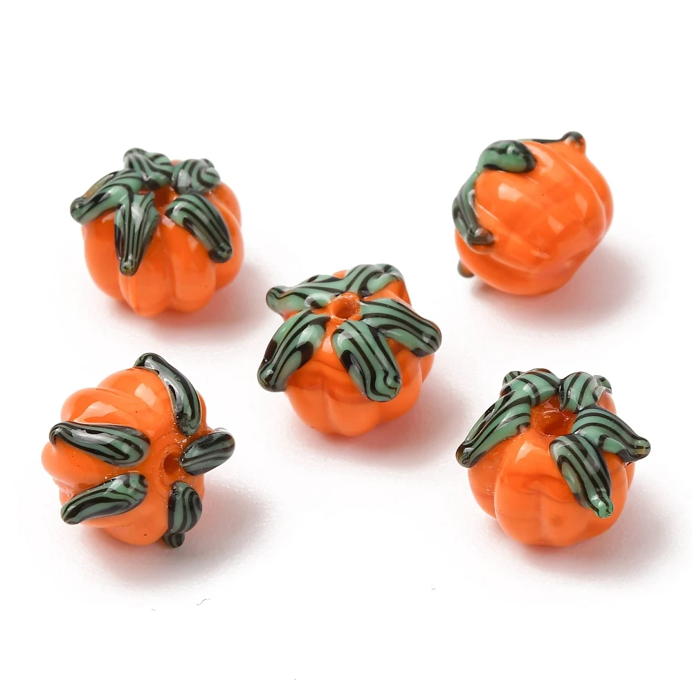 20pcs Handmade Lampwork Glass Pumpkin Beads Orange Fruit Focal Loose Beads for Fall Halloween Decor Jewelry Making Bracelet DIY