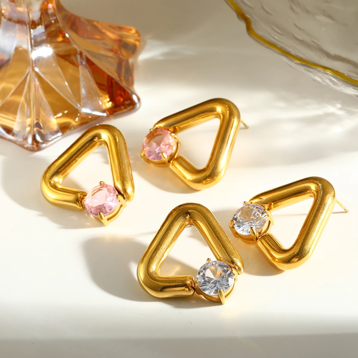 

Light Luxury Zirconia Stud Earrings For Women 304 Stainless Steel Geometric Triangle Design Earrings Dainty Jewelry Accessories