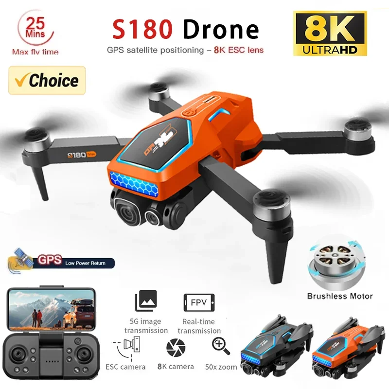 Drone RC profissional com câmera HD, brinquedos dobráveis Quadcopter, Evitar obstáculos, Dual Brushless Motor, GPS, WiFi, 5G, 8K, S180