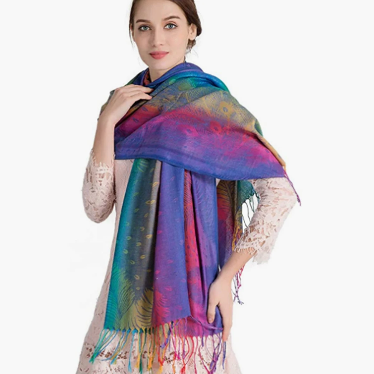 New Colorful Retro Ethnic Style Women\'s Travel Scarf Jacquard Cotton Warm Scarf Gradient Lengthening Tassel Shawl