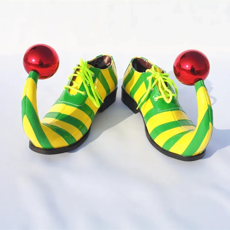 Customized Stripe Clown shoes For Adults Sharp Point Cute Circus Club Performance WIth Ball Halloween Funny Joker Cosplay