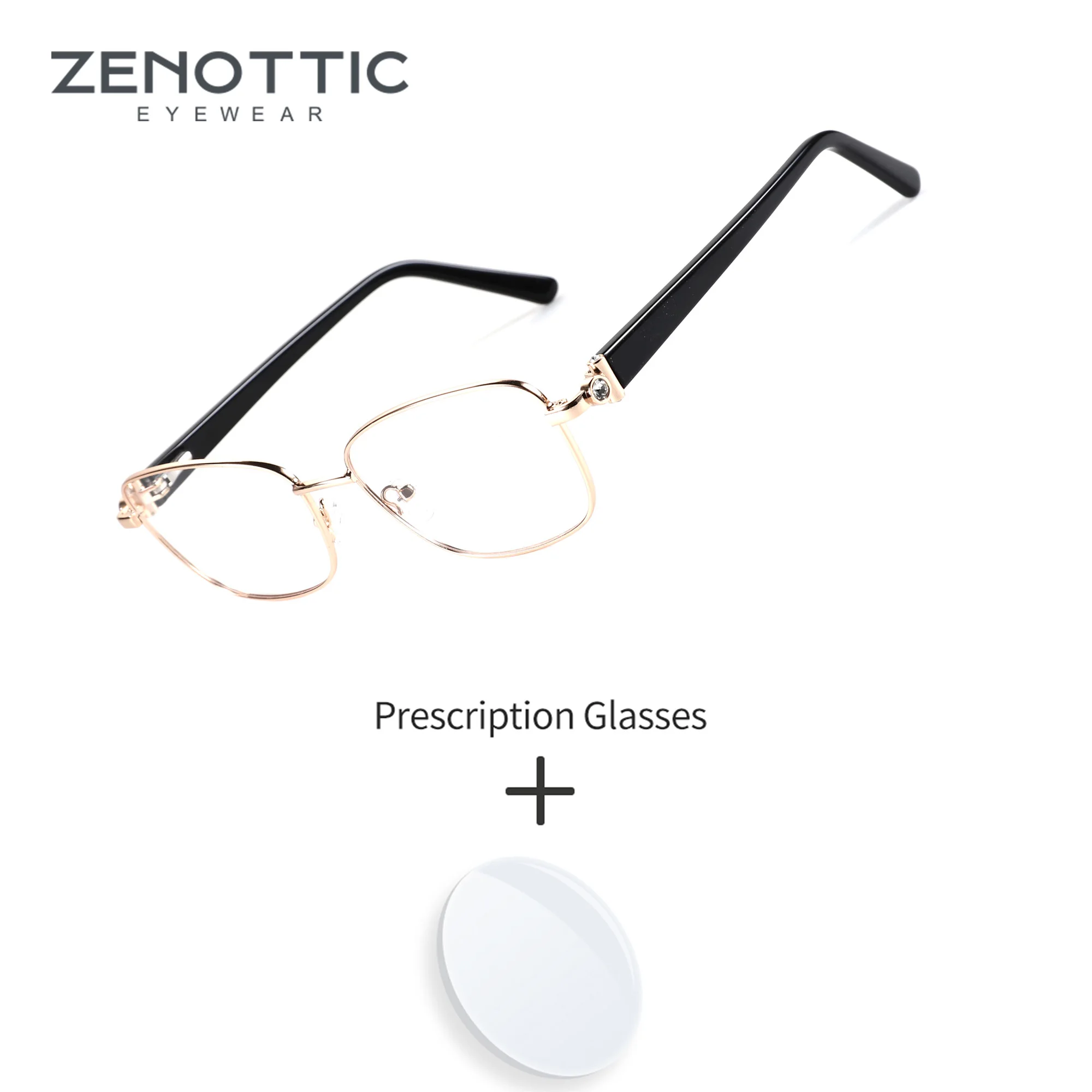 zenottic-sサイズ、スクエア型、金属フレーム、女性用、度付きメガネ、多焦点レンズ、ブルーライトカット、高級メガネ