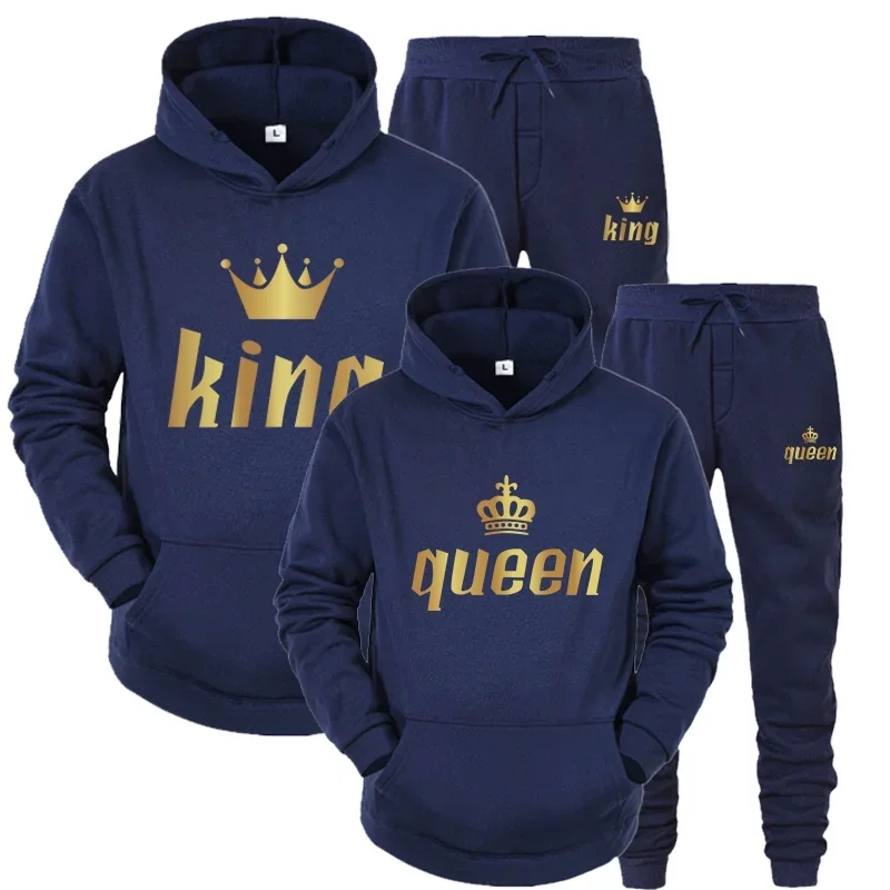 2024 le più nuove felpe con cappuccio stampate a maniche lunghe Set felpa con cappuccio stampata Queen King coppia Plus Size felpe con cappuccio