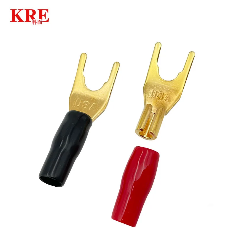 20Pcs/4Pairs Y/U Spade Banana Connectors Gold Plated Solderless Fork Speaker Banana Plug Adapter