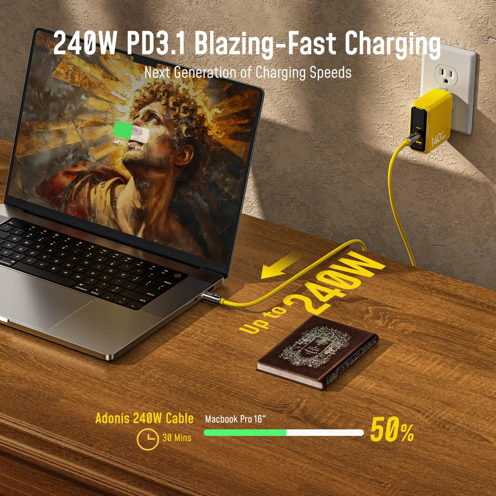 كابل AOHI The FUTURE Adonis USB4 2.0 240 وات USB-C إلى USB-C بطول 3.3 قدم (120 جيجابت في الثانية/ 8K/ PD3.1/ Thunderbolt 5 متوافق)