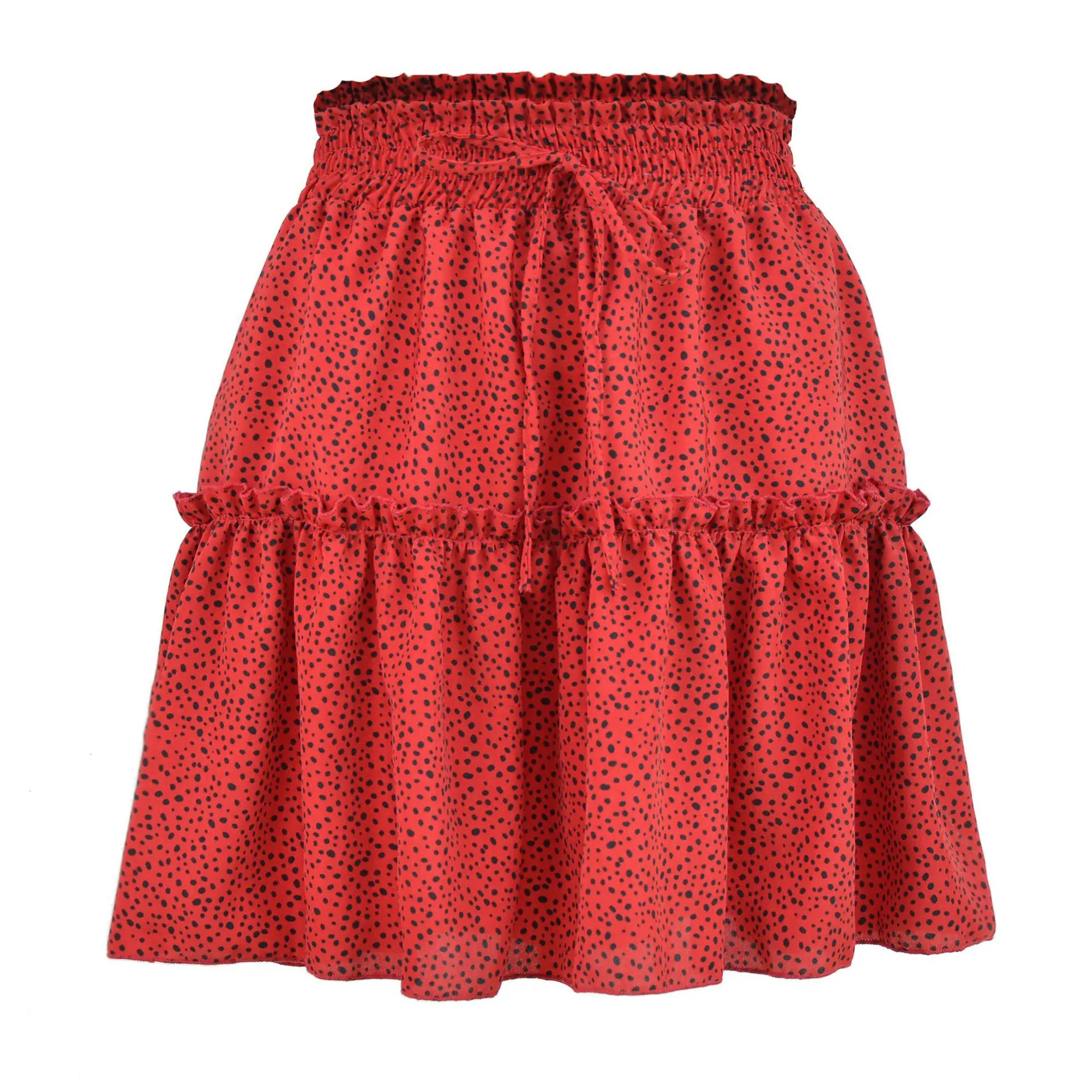 

Women Summer Mini Skirt Casual High Waist Ruffled Dot Print Beach Short Skirt Tutu Femme Korean Style Women Tule Rok Dames