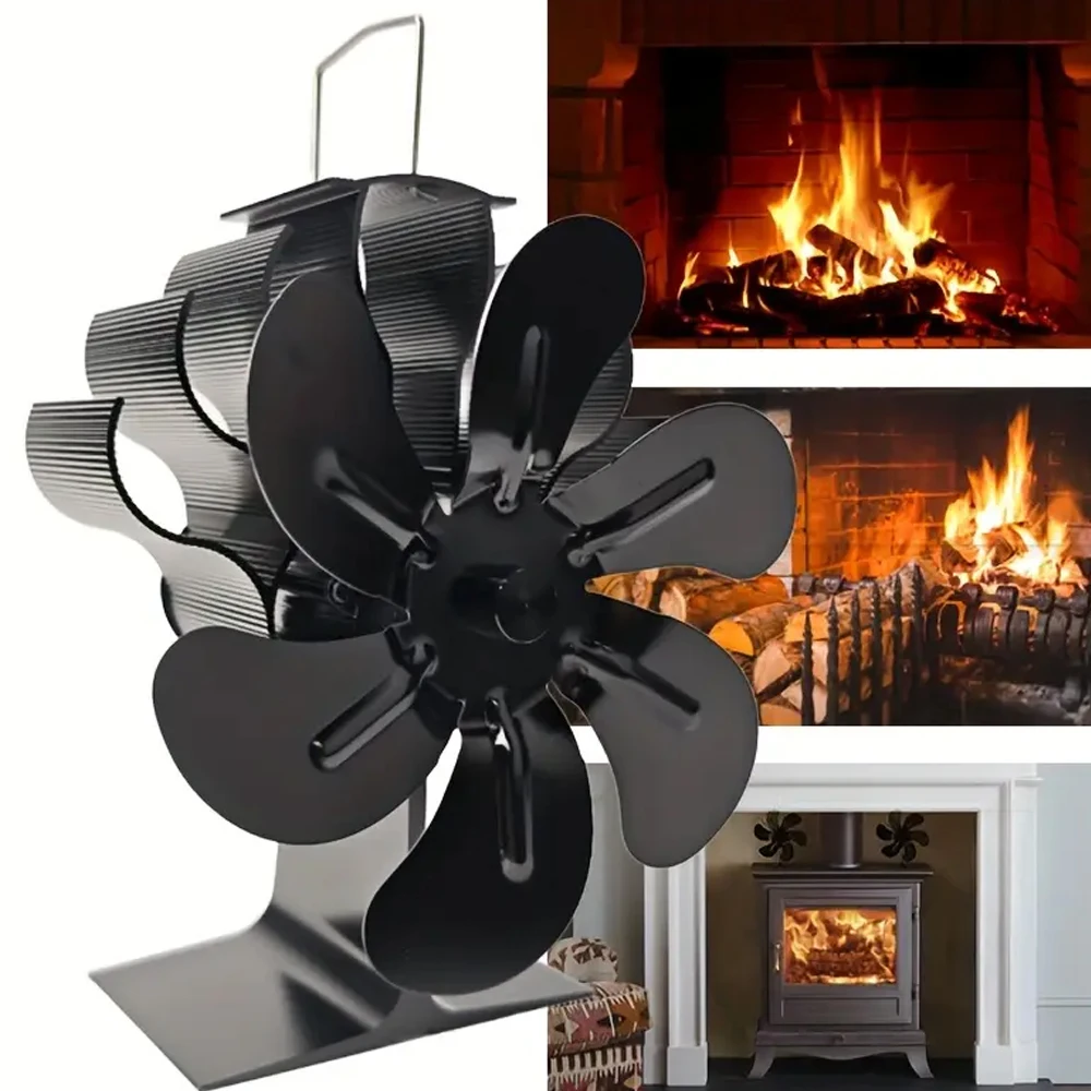 6 Blades Heat Powered Fireplace Fan Automatic Speed Adjustment for Optimal Heat Distribution in Living Spaces & Homes in Winter