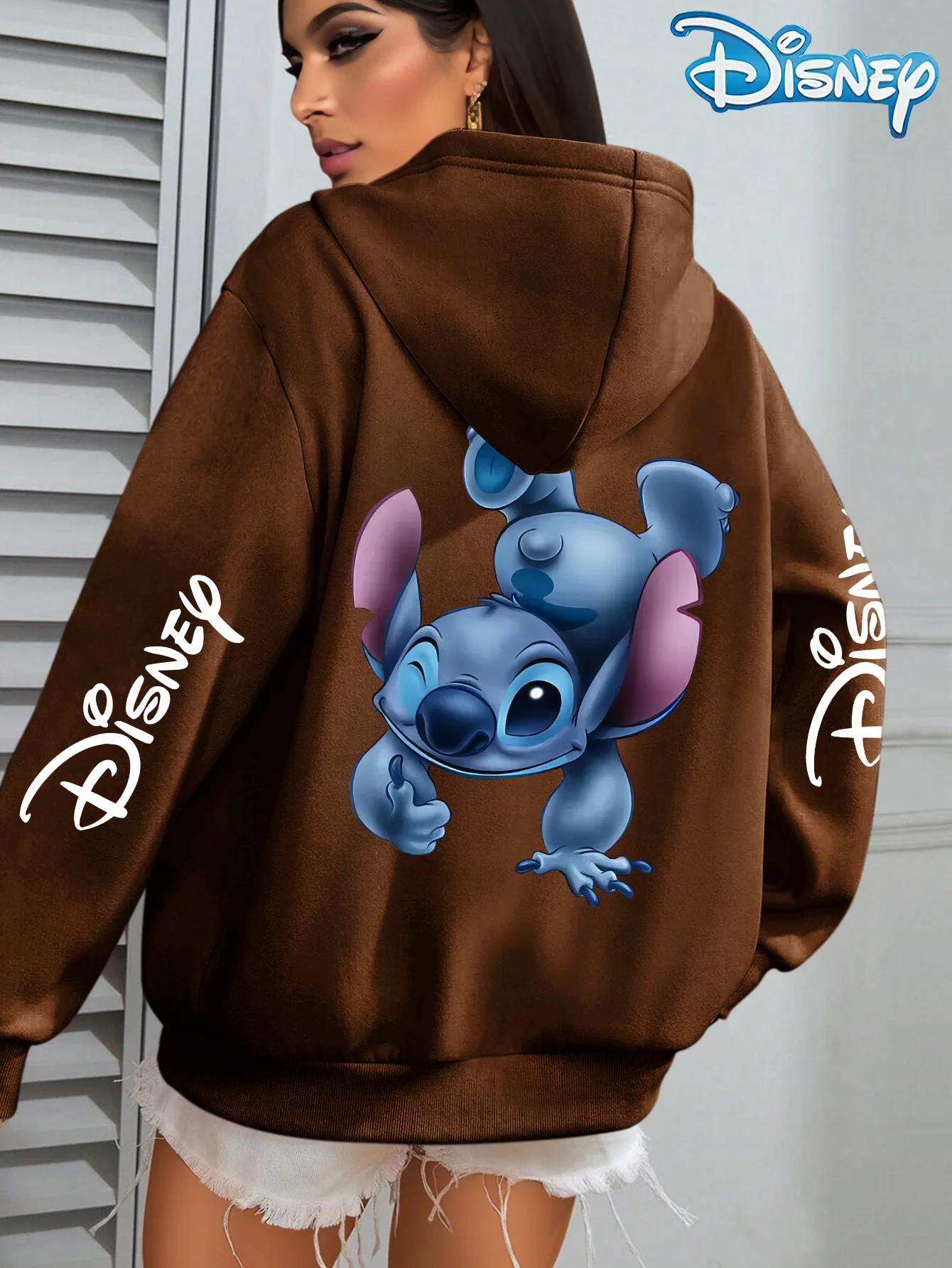 سترة فضفاضة مطبوعة بغطاء للرأس من Disney Collaboration Stitch لخريف وشتاء 2025، سترة عصرية جديدة لملابس الشارع #2