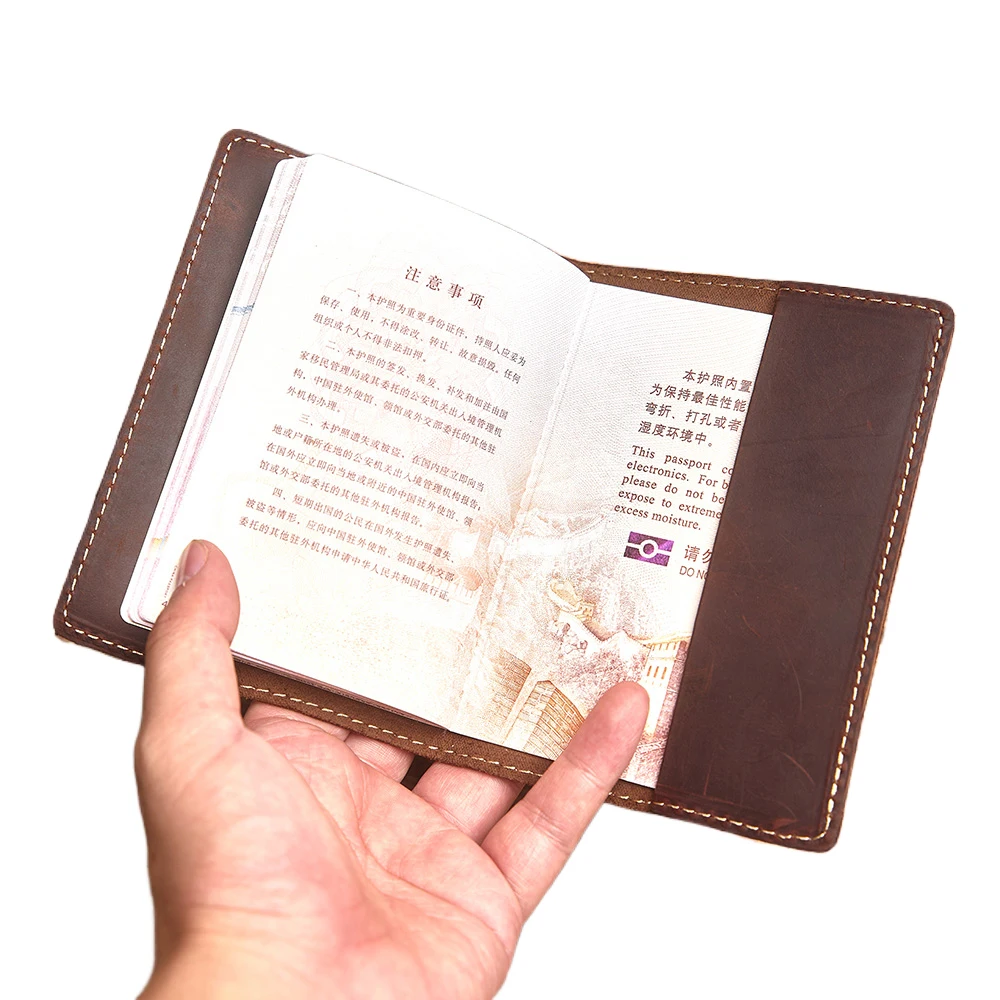 Genuine Leather Passport Holder Vintage Passport Book Document Bag Single Passport Book Set Registration Ticket Card