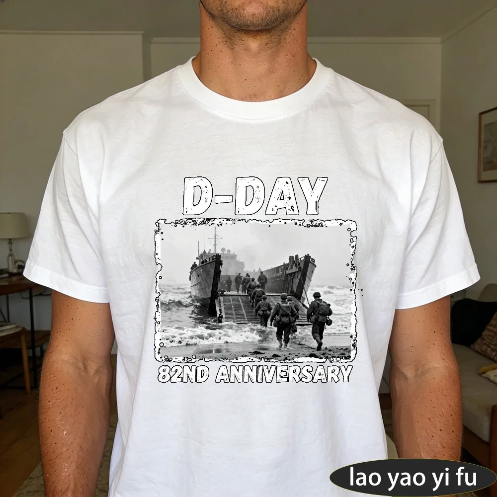 Men D-Day 82nd Anniversary Operation Overlord T-Shirt Normandy Landings Retro Military Print Casual Tee Tops Men's Clothing view 6