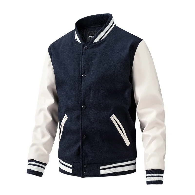 Classic Design Varsity Jacket Autumn Men\'s Casual Color Block Button Up Jacket For Spring Fall School Baseball