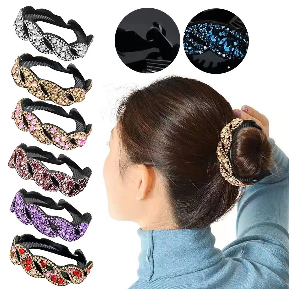 New Sparkling Crystal Stone Braided Hair Clips Bird Nest Floral Twist Hair Bun Clip Rhinestone Hairpin Hair Claws Hair Styling