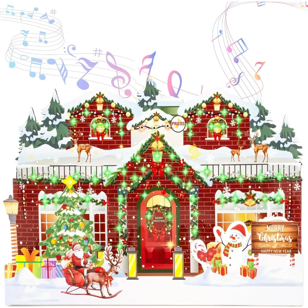 

Christmas Card with Lights and Music,3D Pop Up Christmas Gift Greeting Card with Envelopes,Plays 3 Melody with Matching Flashing