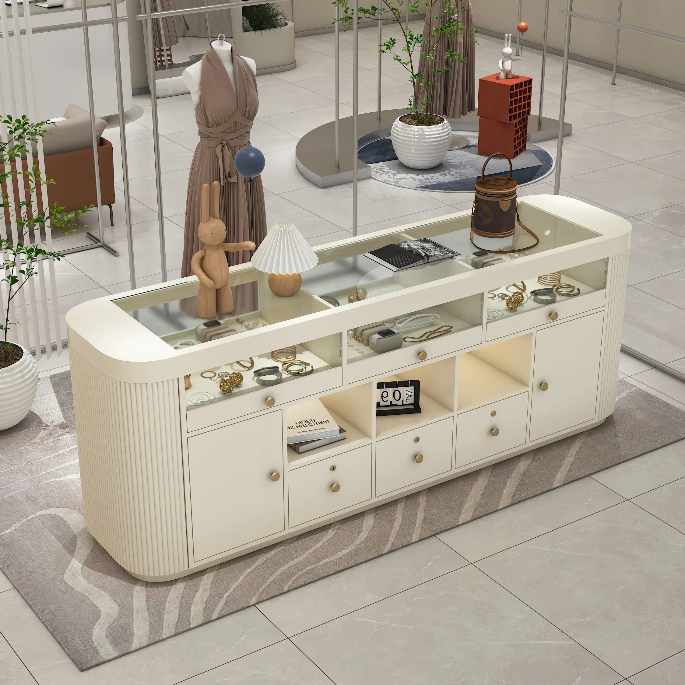 A  European-style Zhongdao Cabinet Jewelry Display Cabinet Clothing Store Display Stand Famous Watch Sample Glass Table