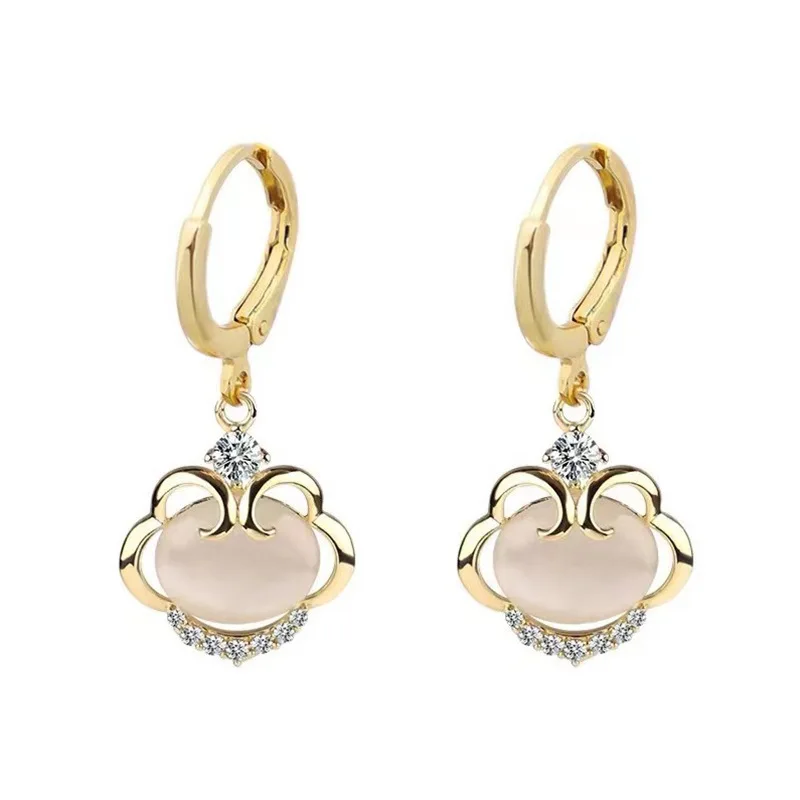 Korean Fashion Cat Eye Stone Earrings For Women Jewelry 2024 Trending Luxury Earing Women\'s Vintage Palace Crystal Opal Earrings