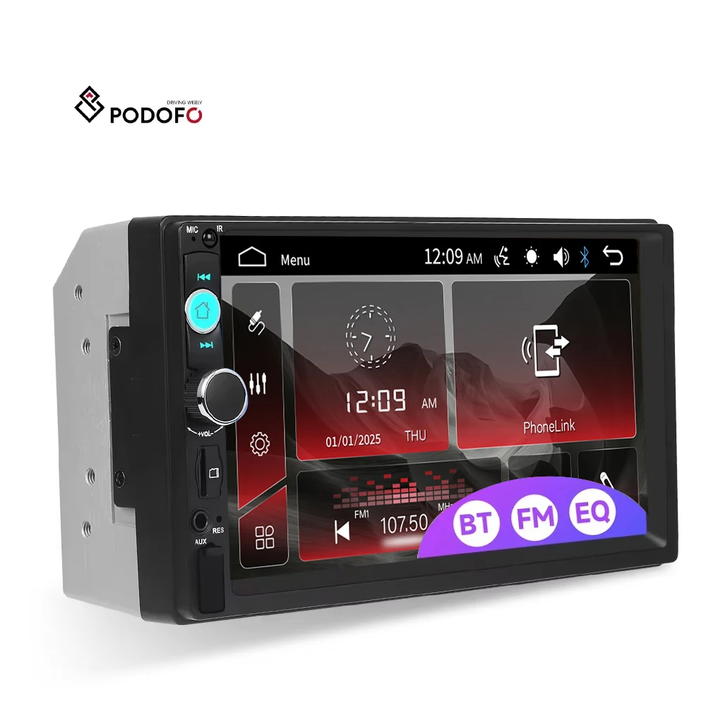 

Podofo Car MP5 Player Car Stereo Radio Para Auto 7" Touch Screen USB AUX in BT FM Screen Mirroring Support Rear View Camera OEM