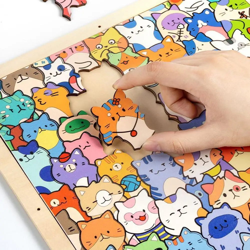 Cartoon Cute Kitten Wooden Puzzles Toys Creative Hand-painted DIY Assembly Toy Puzzle Christmas Gift