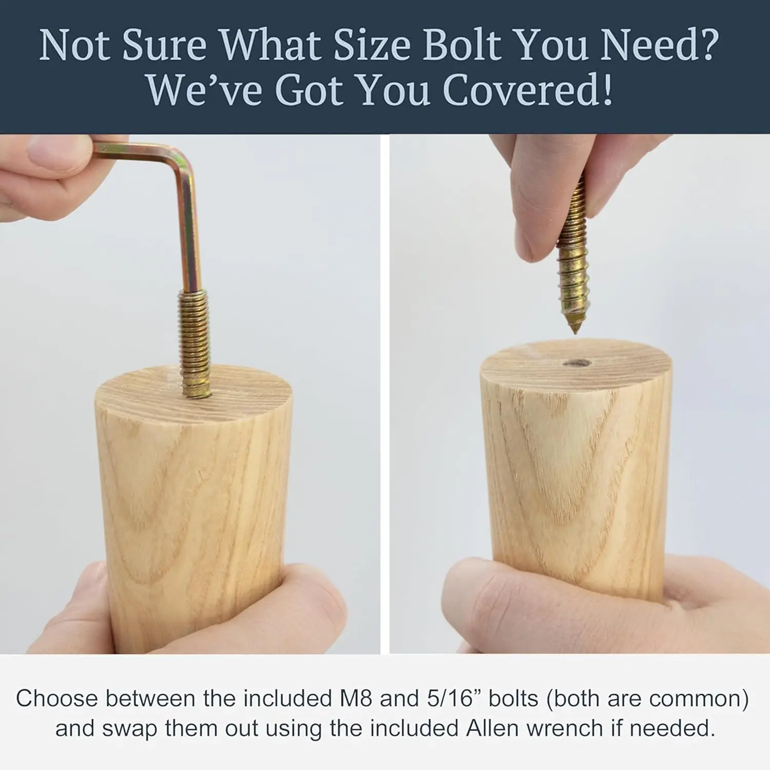 Ash Wood Furniture Legs With Gold Caps - Mid Century Legs For Sofa, Chair, Table, Dresser, Bed