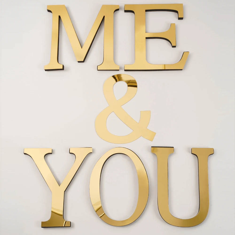 Large Size 20cm Gold & Sivler 3D Acrylic Mirror Surface English Letters Wall Stickers Home Decor Alphabet Art Wall Decals