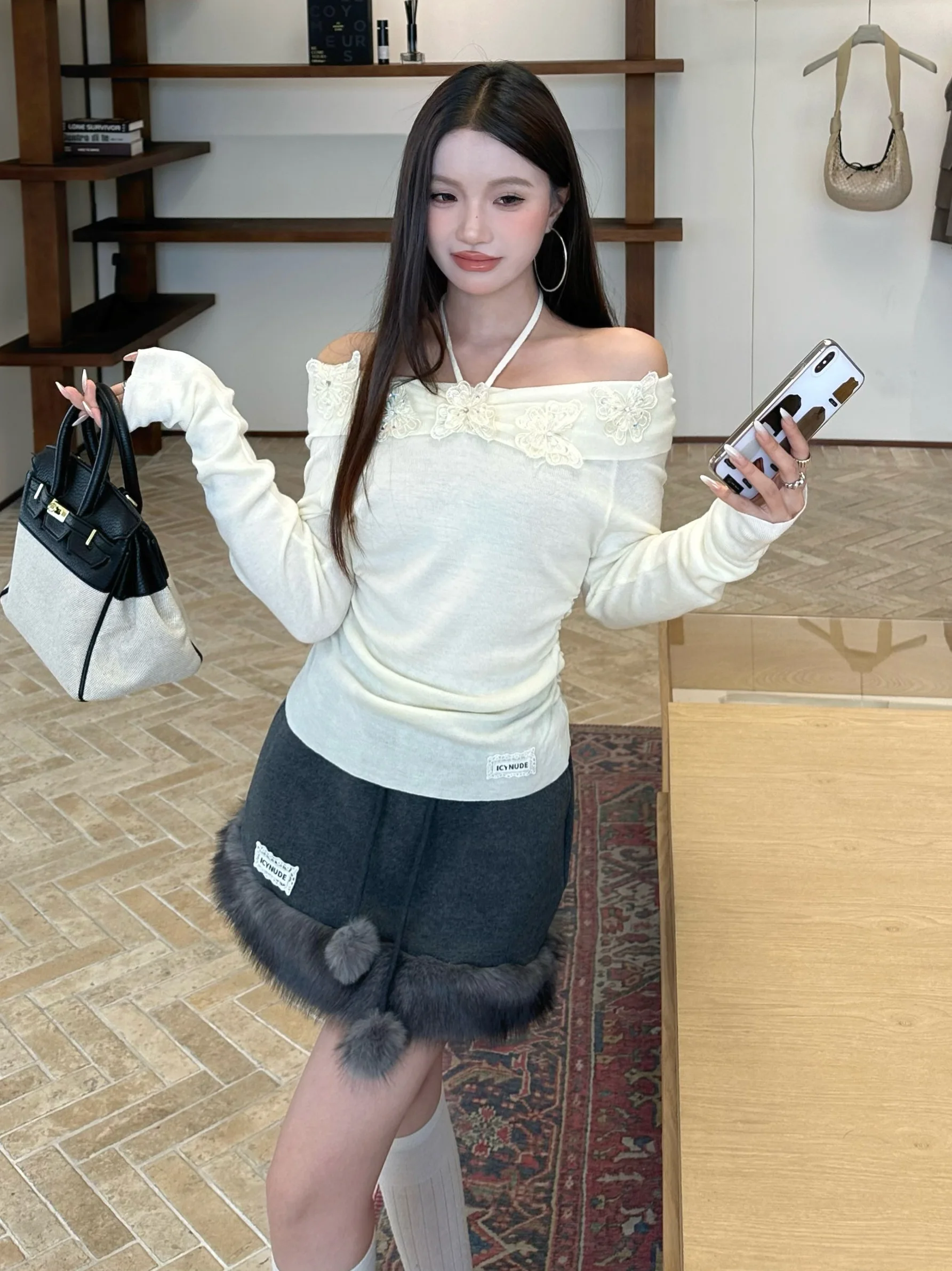 

Женский облегающий повседневный вязаный топ на одно плечо IcyNude Store, осенняя новинка, из полиэстеровой смеси, с длинным рукавом