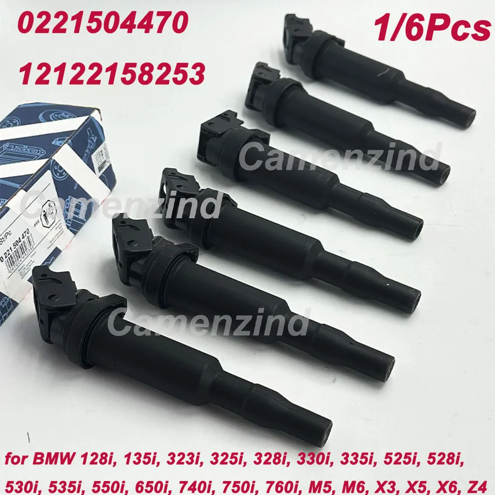 

6 шт. катушки зажигания 0221504470 0221504464 12137562744 12137571643 GN10571 для BMW 325i 328i 335 525 528 530 535 X3 X5 E90 E60
