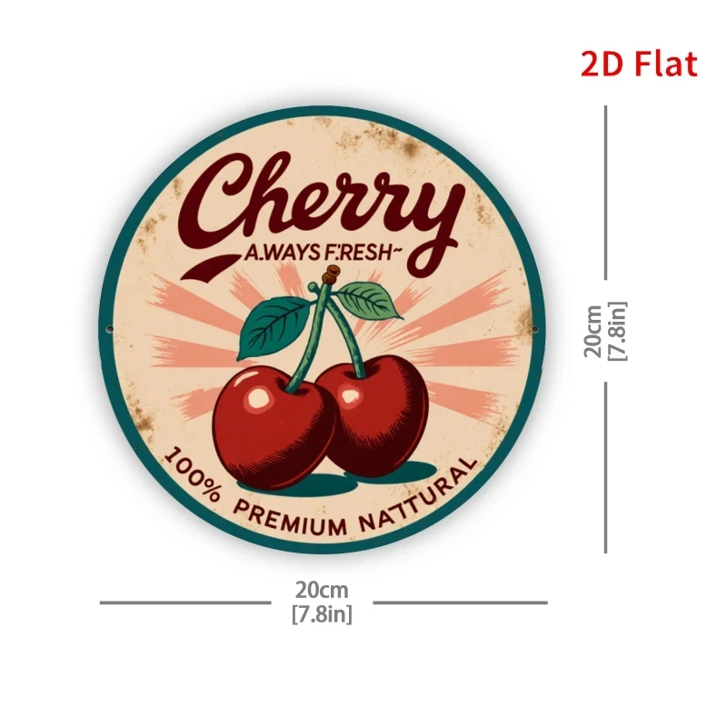 Hd Tin Sign, Vintage Timeless Fresh Cherry Round Metal Wall Art, Retro Fruit Kitchen Decoration