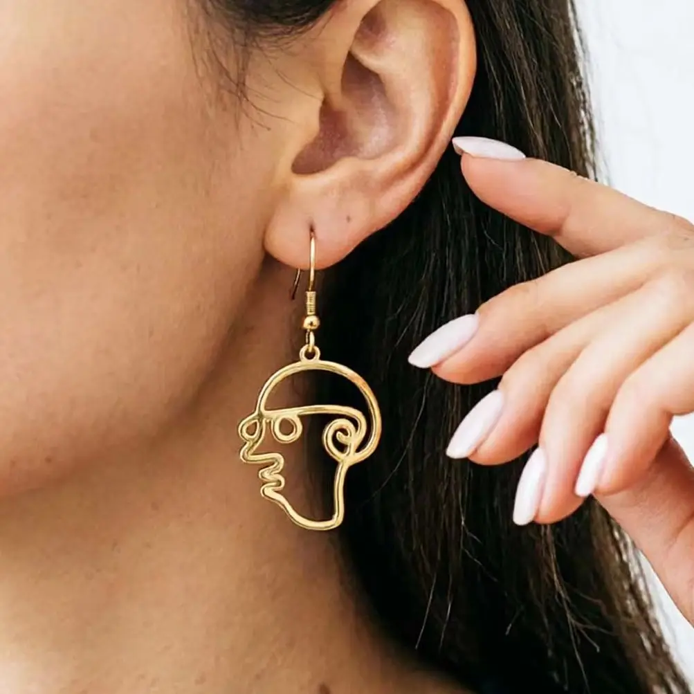 Chandler Abstract Human Face Dangle Drop Earrings for Women Metal Earrings Wedding Party Fashion Jewelry Gift