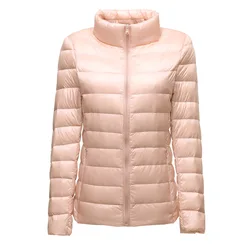 8XL Donna Piumini d'anatra bianchi 4XL 5XL Piumini d'anatra ultraleggeri femminili Autunno Inverno Caldo colletto alla coreana Cappotto da trekking Outwear