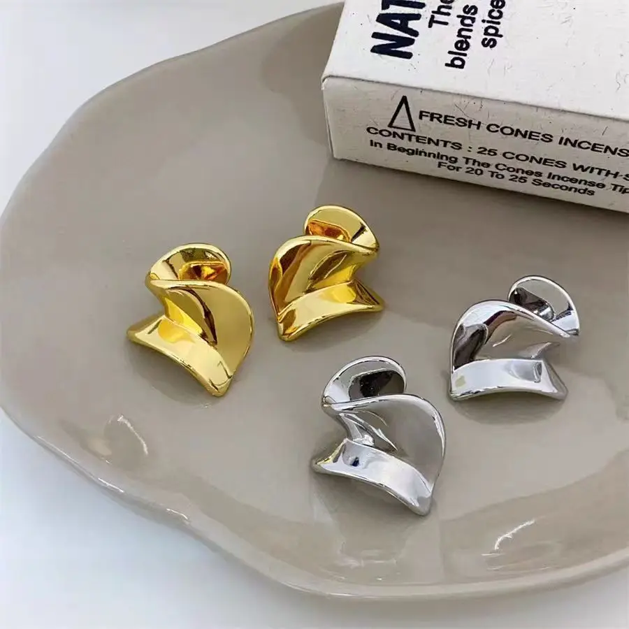 

New Simple Twisted Metal Style Glossy Geometric Earrings for Women Fashion Accessory Personalized Charm Jewelry Gift Daily Wear