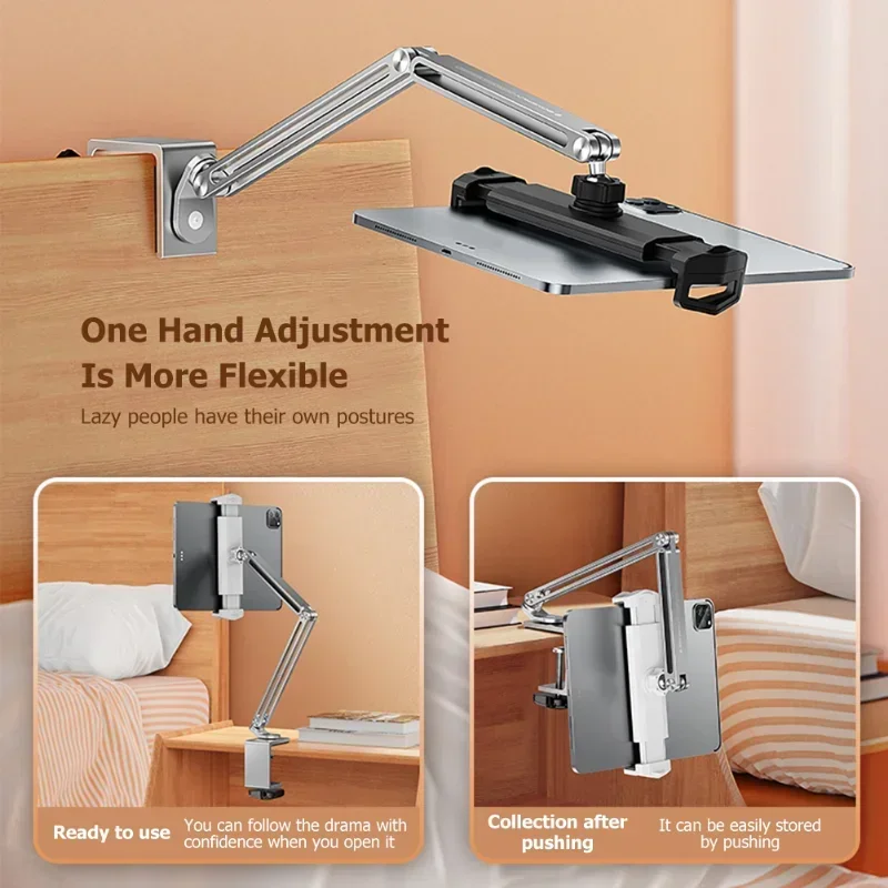 360 Degree Adjustable Long Arm Tablet Stand For 4-13 inch Mobile Phone Tablet Clip Mount Bed Desk Lazy Holder Support For iPad