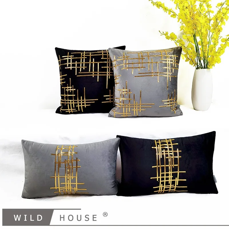 

High-End Gold Striped Embroidered Sofa Cushion Luxury Home Decoration Waist Pillow Comforter