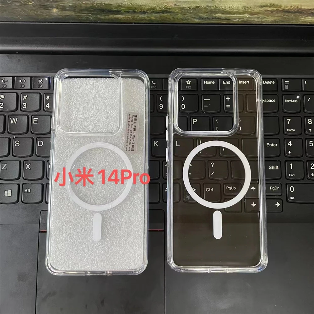 حافظة هاتف شفافة مضادة للصدمات لهاتف شاومي Mi 14 Pro ، حافظة مغناطيسية لجهاز Magsafe Macsafe ، حافظة لجهاز الكمبيوتر شفاف ، 5G