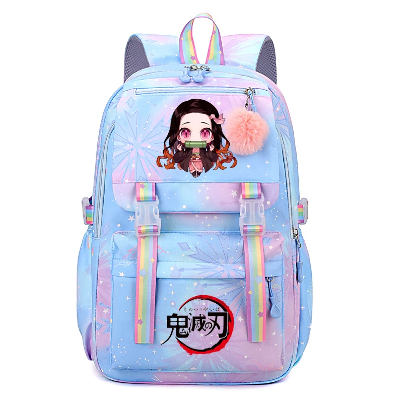 Demon Slayer Nezuko School Bags Anime Cosplay Students Backpack Gradient Bookbag Travel Rucksack Outdoor Mochilas