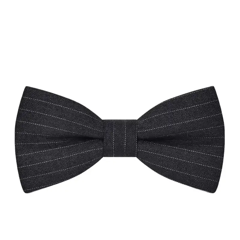 

High quality wool black gray striped bow tie for banquet weddings groom and groomsman suits fashionable and high-end men's bows