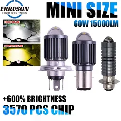 Erruson 60W 15000LM 1pc Motorcycle H4 Headlight LED Light P15D BA20D Bulbs White Yellow Fog Lamp 12V High/Low Beam